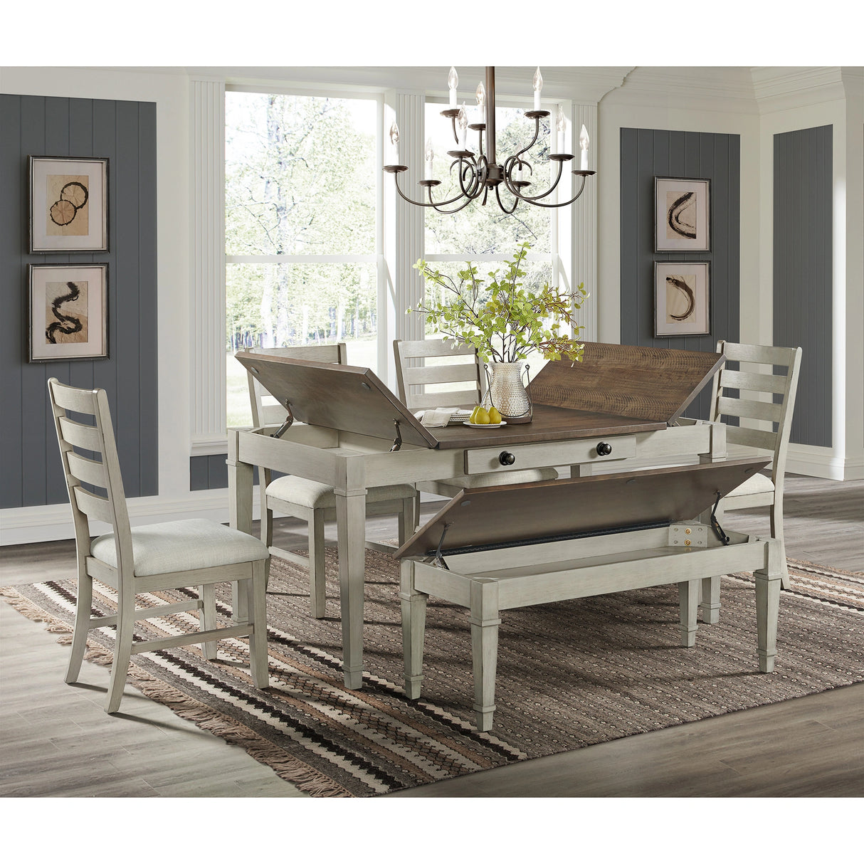 Farmington Rectangular Dining Table in Medium Brown and Washed Stone