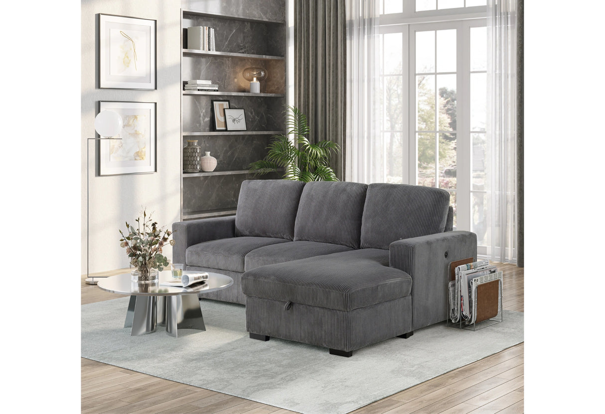U2660 Grey L Sofa Bed Sectional Without Pullout