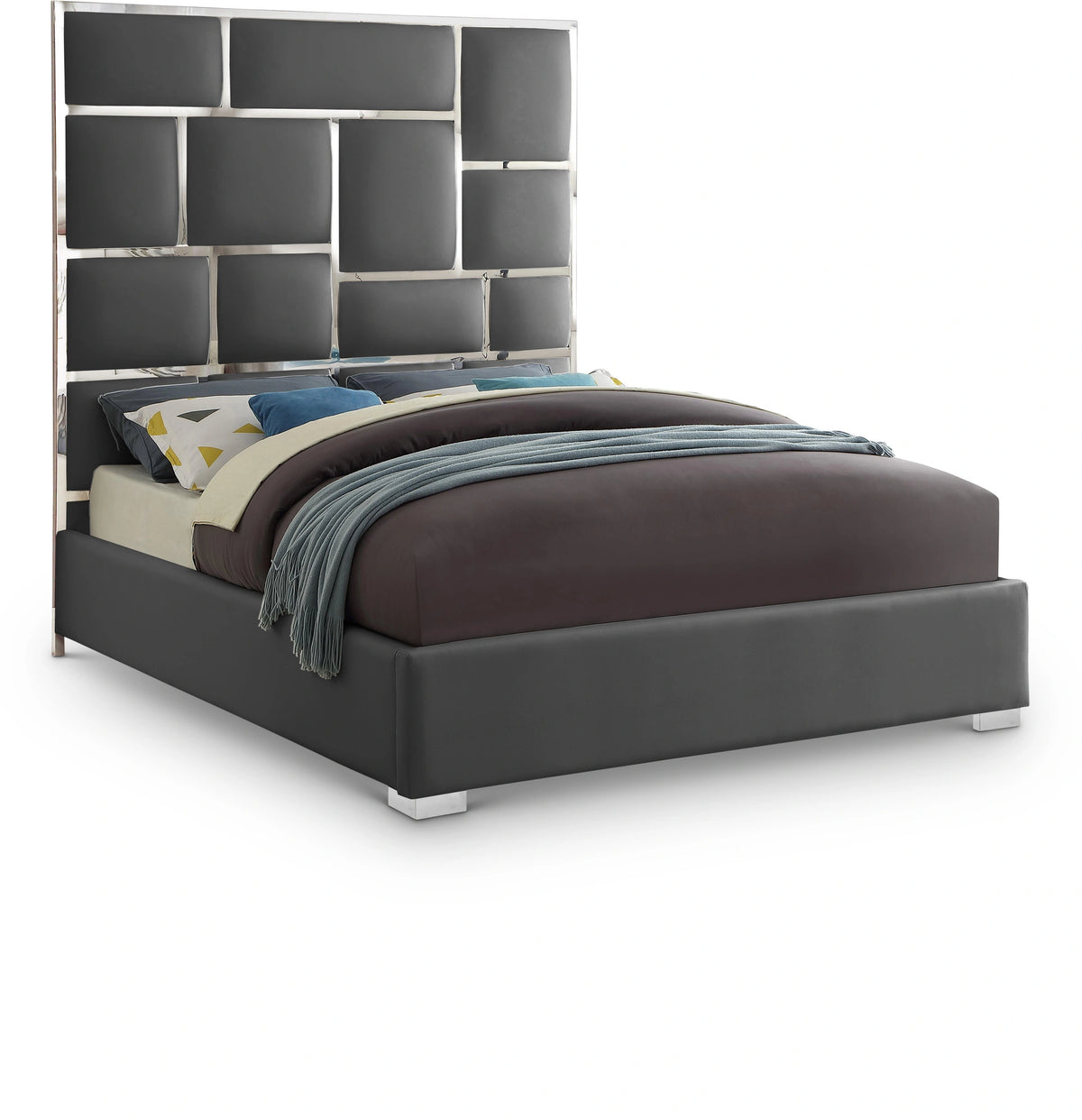 Milan Grey Faux Leather Queen Bed