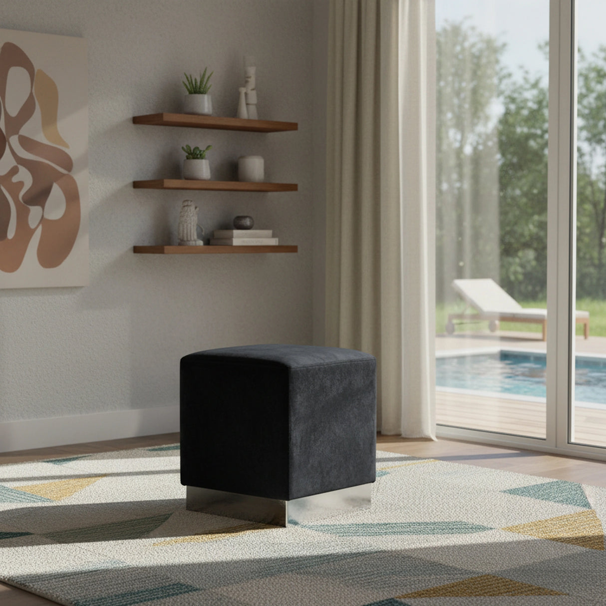 Jax Black Velvet Ottoman/Stool