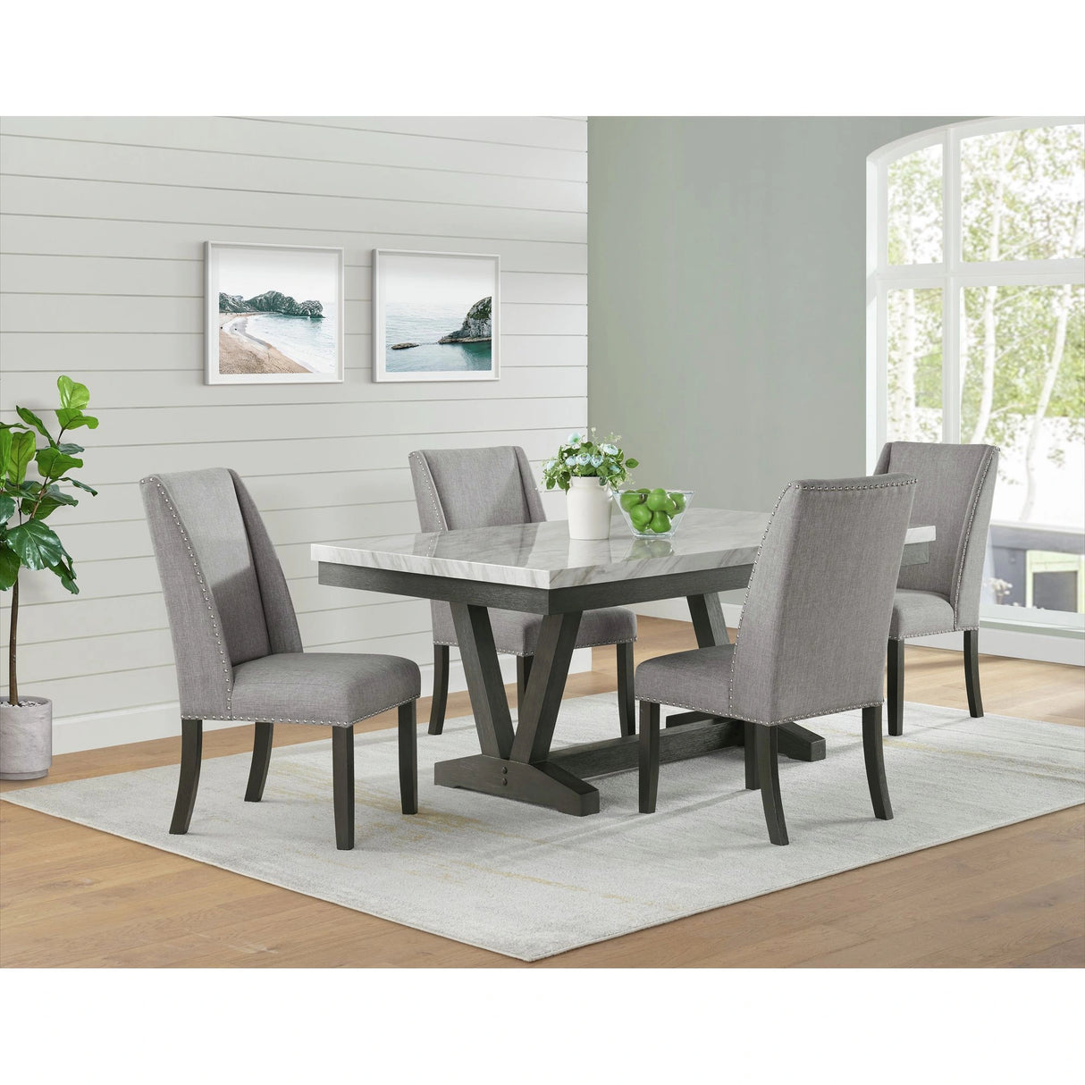 Everdeen Side Chair w/ Grey Fabric and Nail Heads in Charcoal (2 Per Carton)