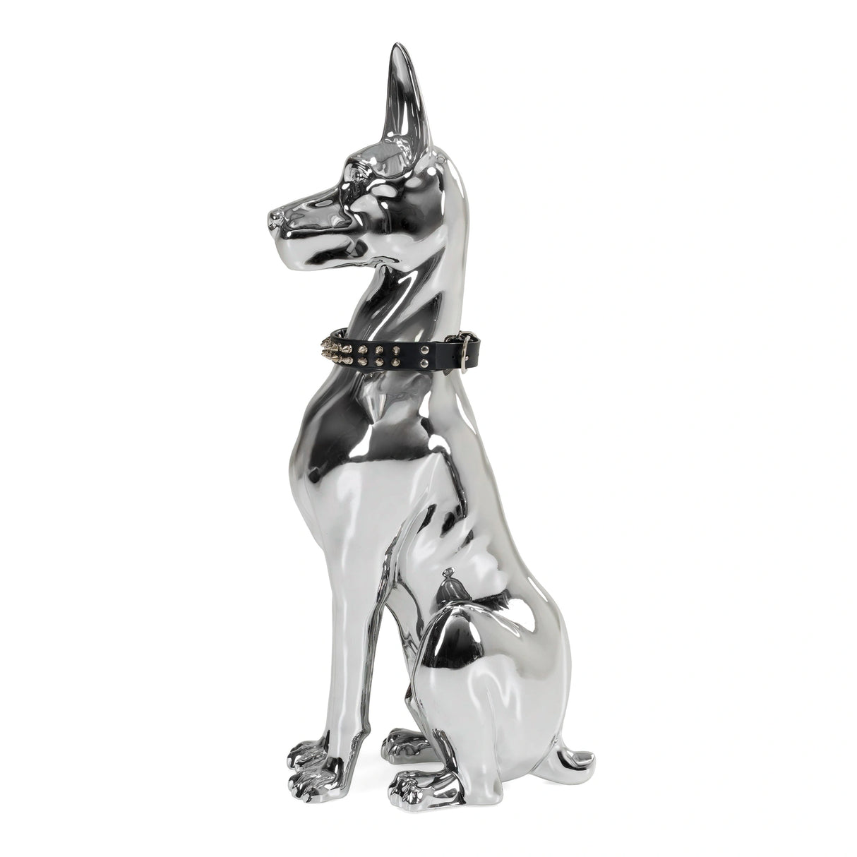 Doberman Dog - Silver Fiberglass Sculpture