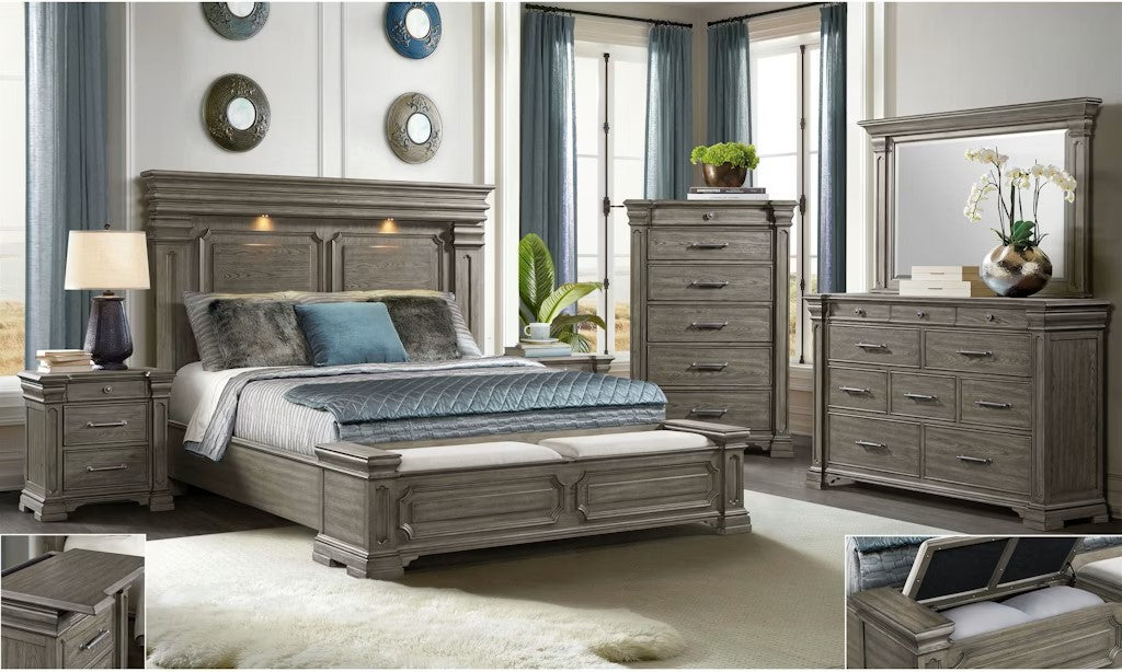 Elements International Kings Court King Storage Bed in Grey