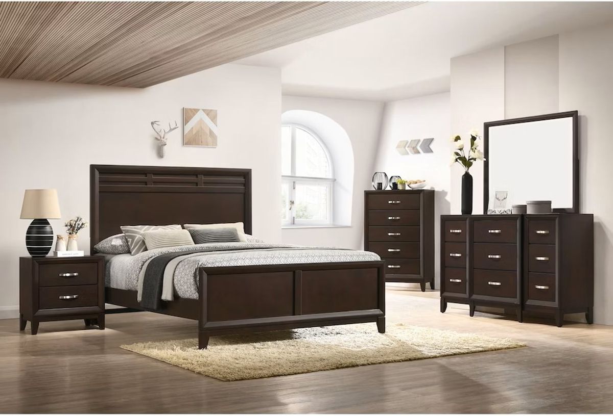 Elements International Beaumont King Panel Bed in Merlot