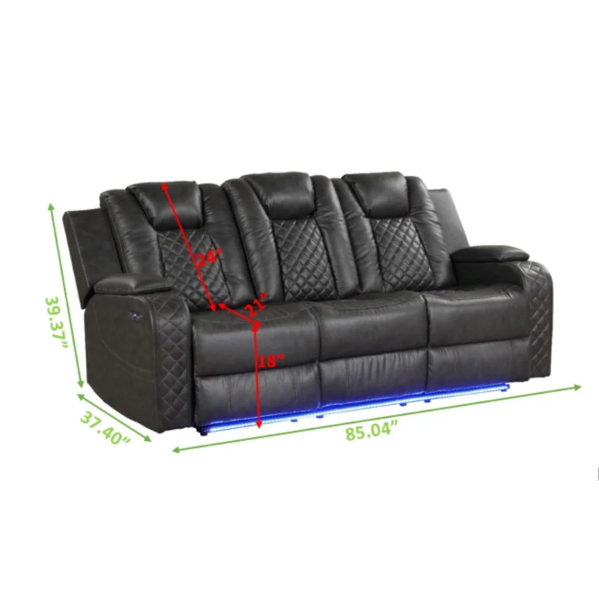 Galaxy Home Benz LED & Power Reclining Sofa in Gray