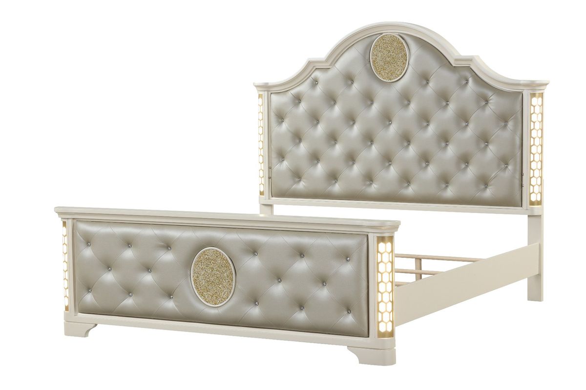 Galaxy Home Jasmine Queen Bed in with LED in Beige image