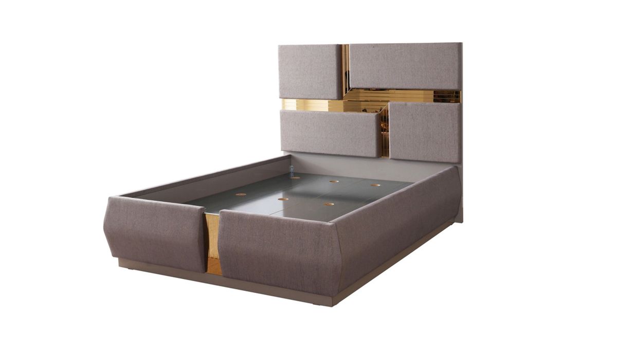 Galaxy Home Lorenzo Gold Detailed Tufted Upholstery King Bed in Grey