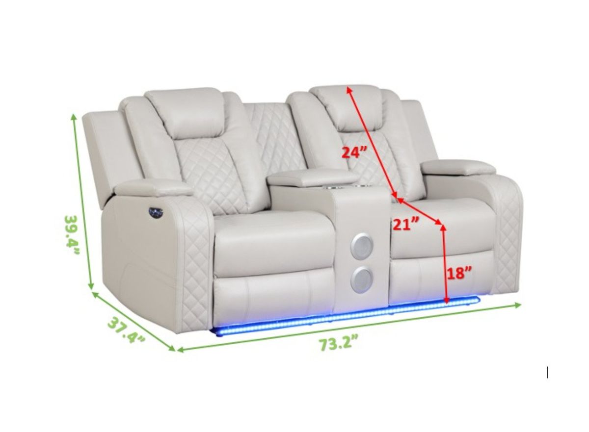 Galaxy Home Benz LED & Power Reclining Loveseat in Ice/ White - galleria furniture outlet