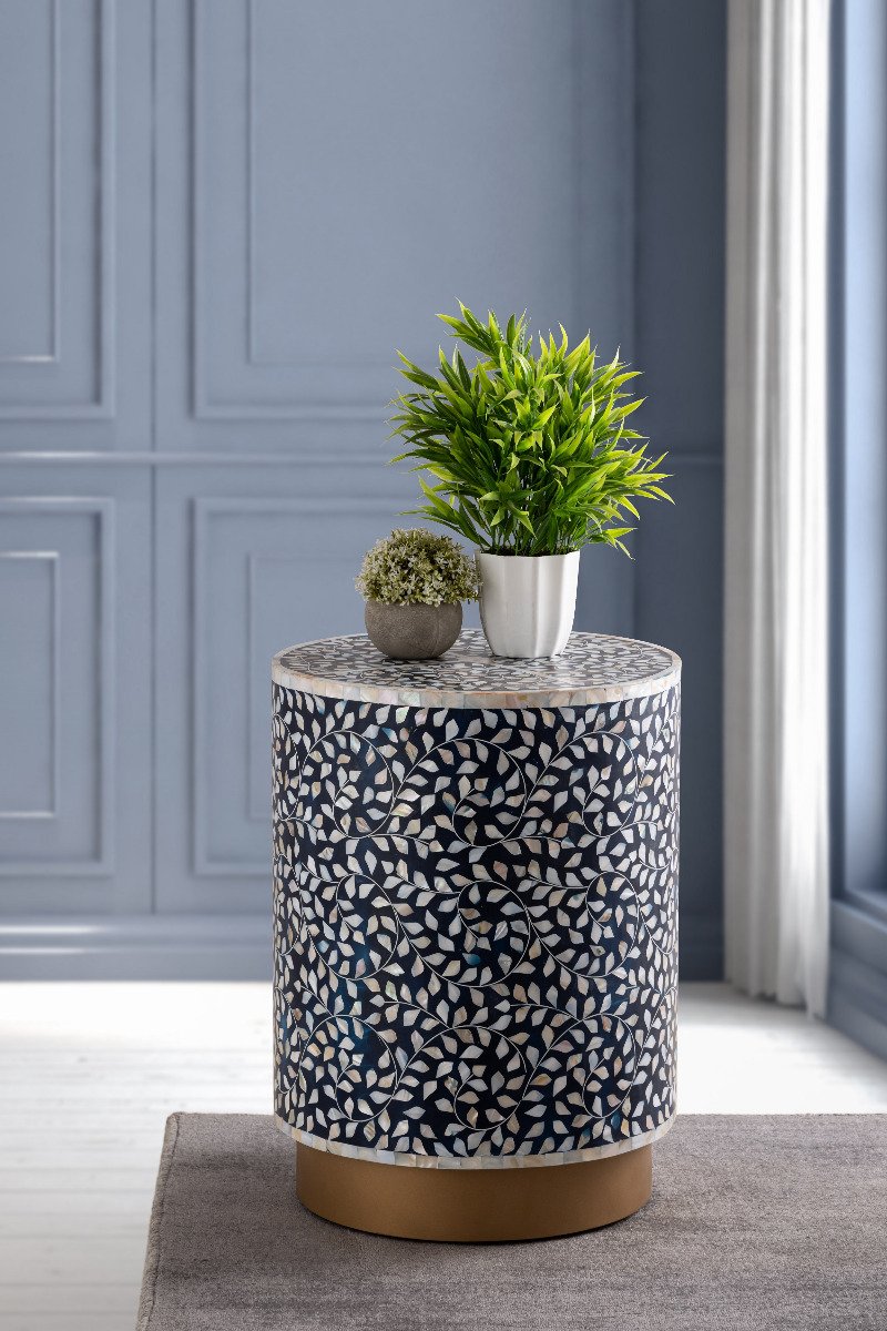 Galaxy Home Modern Luxe End Table in Navy - galleria furniture outlet