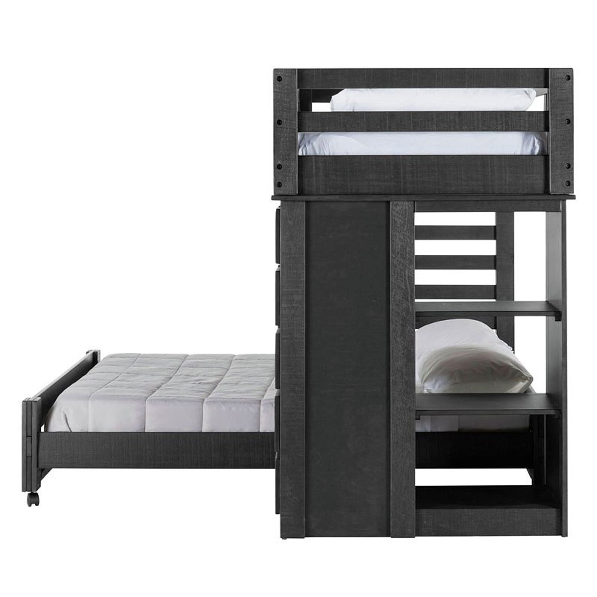 Elements International Vista Twin over Full Basic Loft Bed with Bookcase in Grey