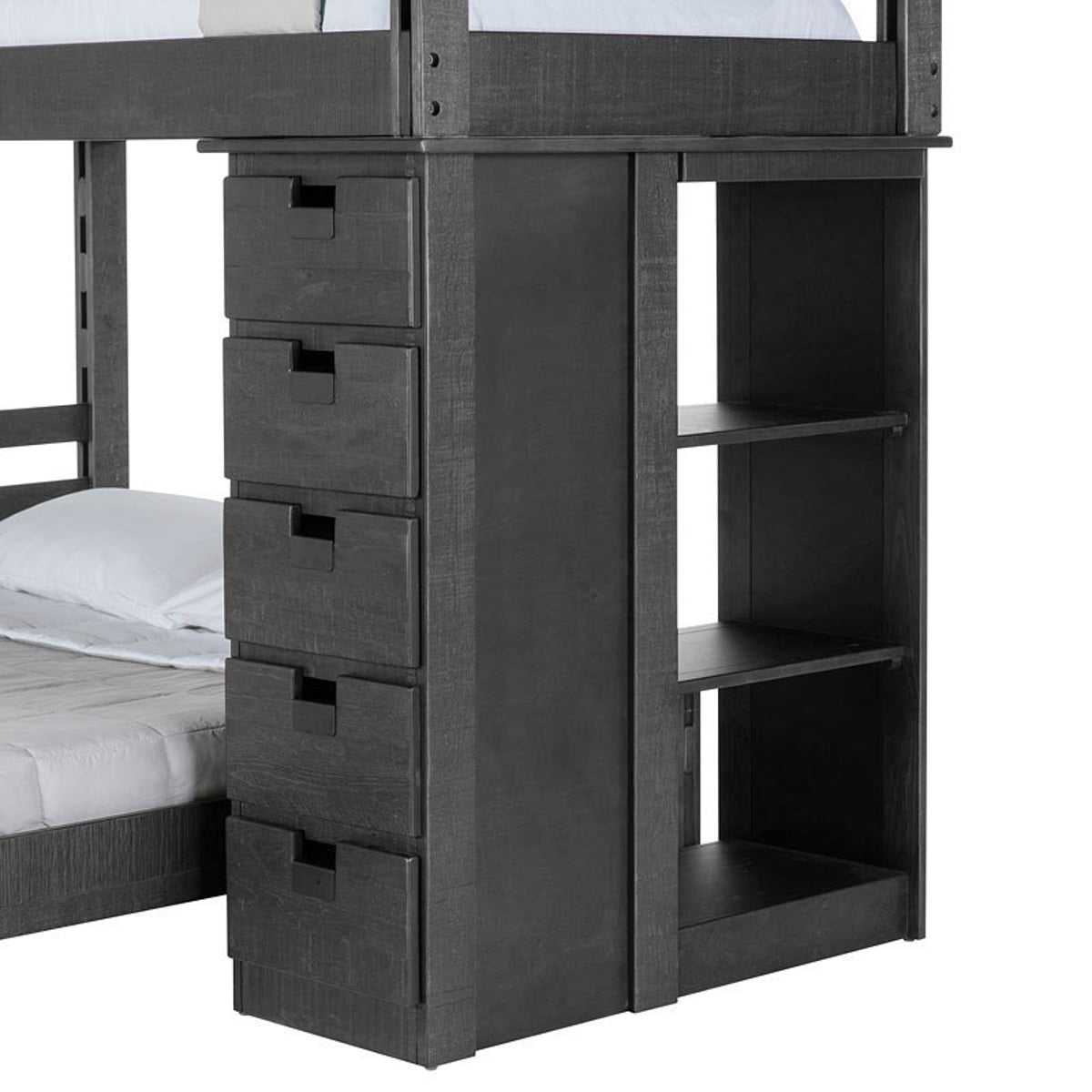Elements International Vista Twin over Full Basic Loft Bed with Bookcase in Grey