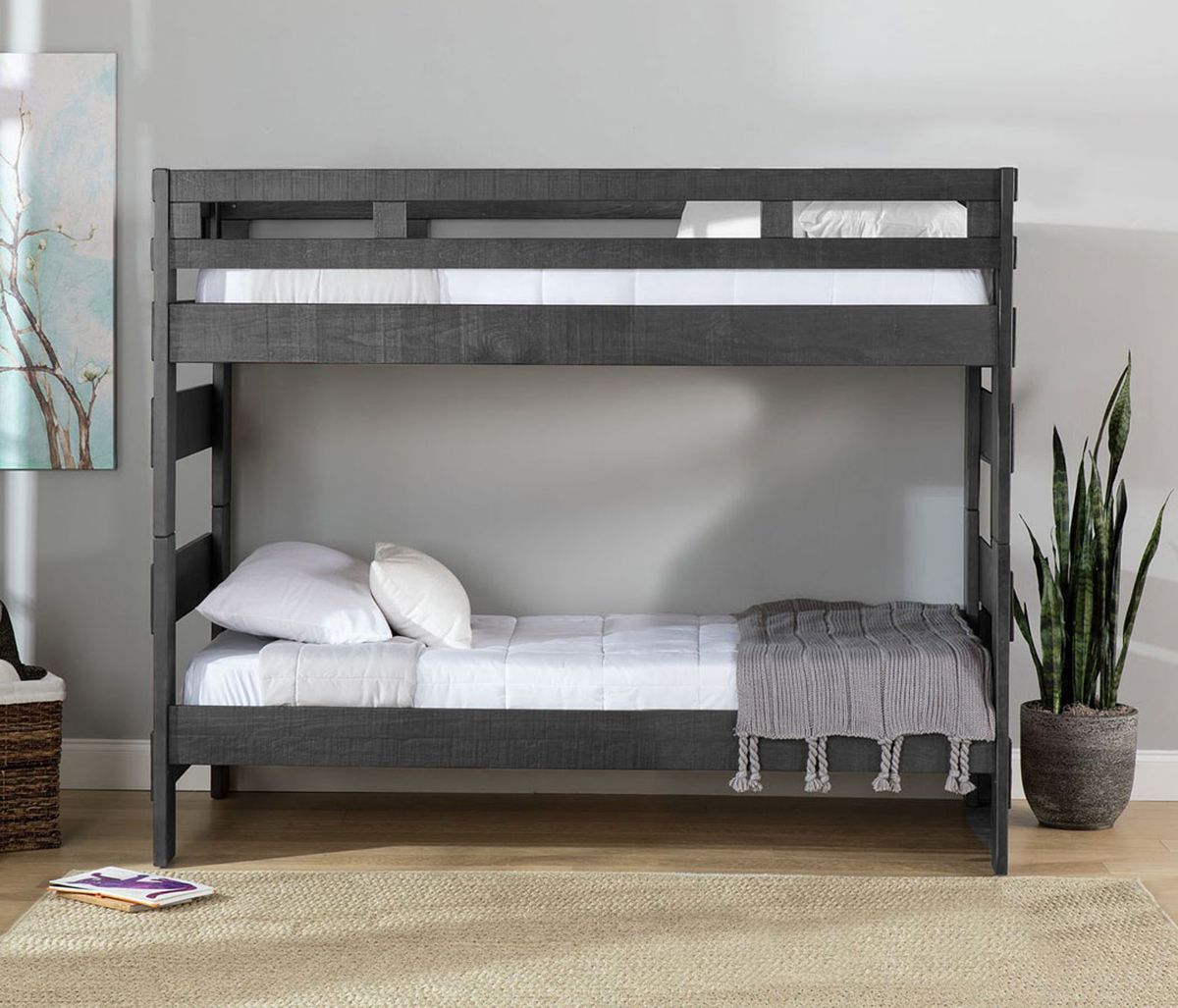 Elements International Vista High Top Twin over Twin Bunk Bed with Ladder in Grey