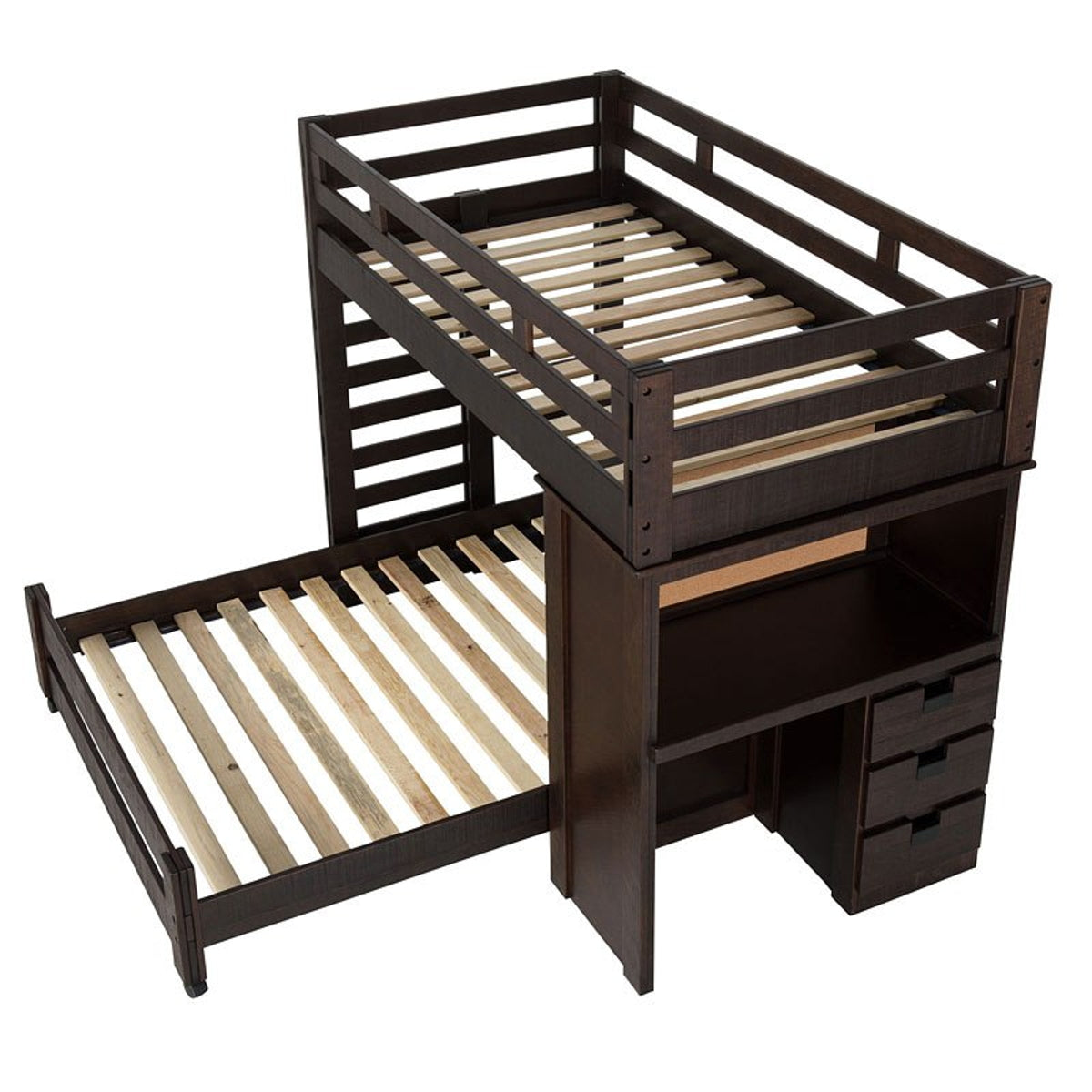Elements International Vista Twin over Full Basic Loft Bed with Desk in Brown