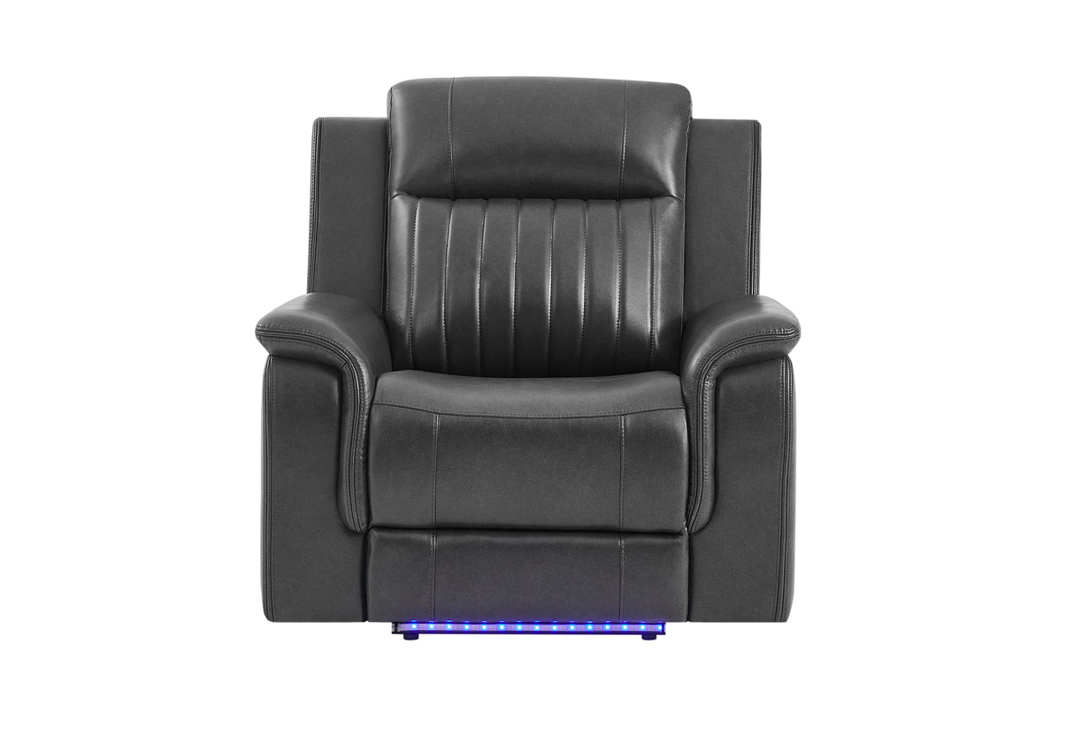 U8879 CHARCOAL PWR REC SOFA/PWR CON REC LOVESEAT W/LED & GL SS