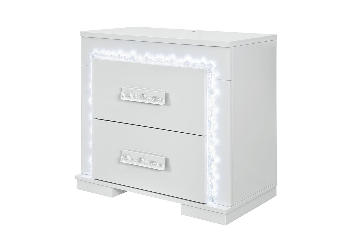 Naomi Silver Marble Nightstand with LED