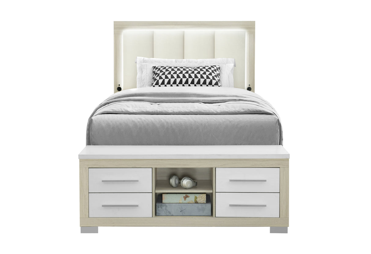 EMMA NATURAL/WHITE FULL BED WITH LED AND USB