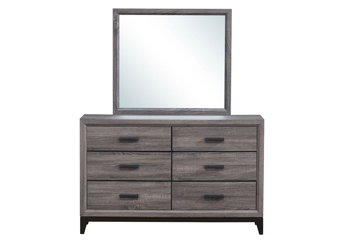 KATE FOIL GREY QUEEN BED, DRESSER, MIRROR, NIGHTSTAND