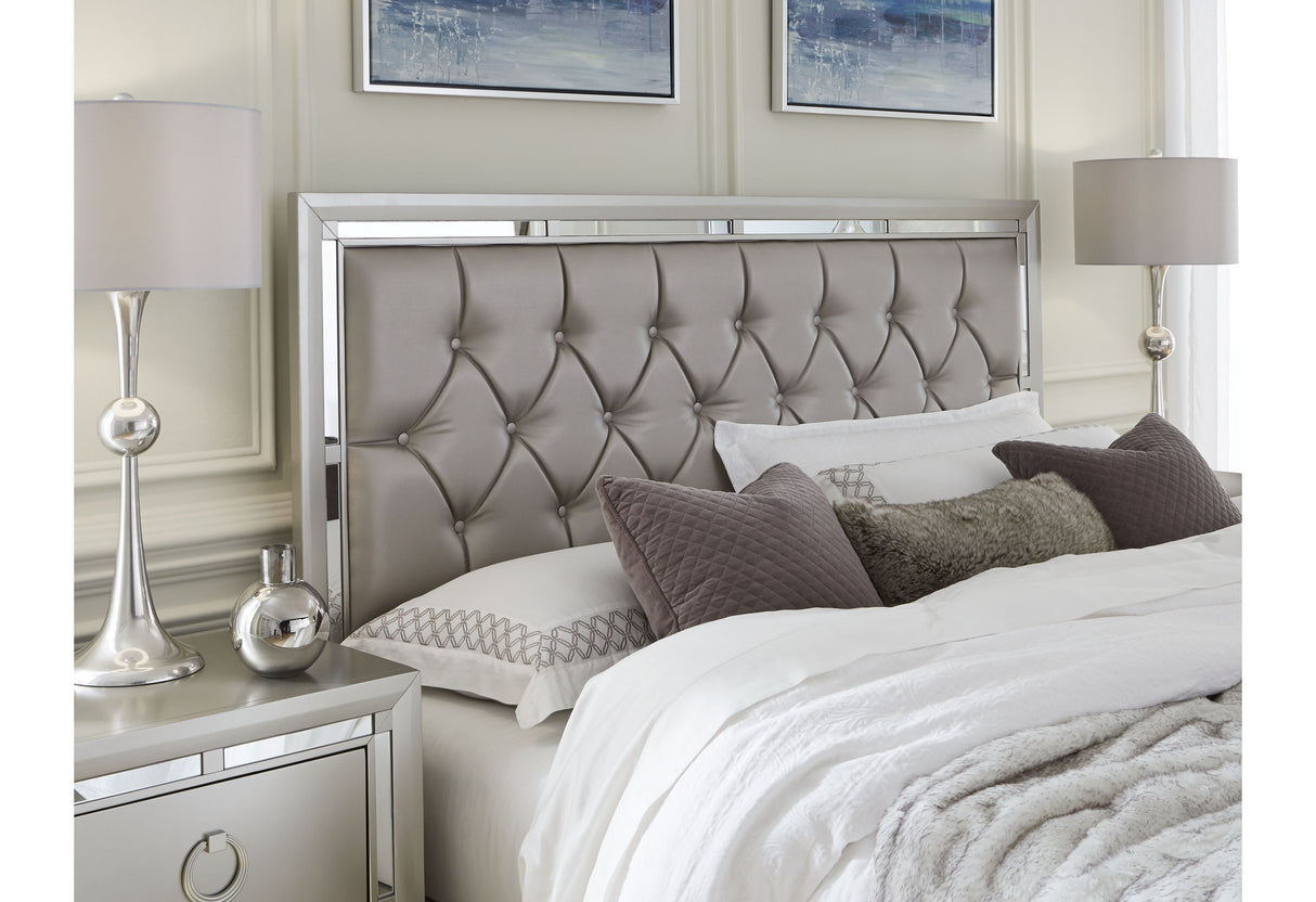 RILEY SILVER QUEEN BED, DRESSER, MIRROR, NIGHTSTAND