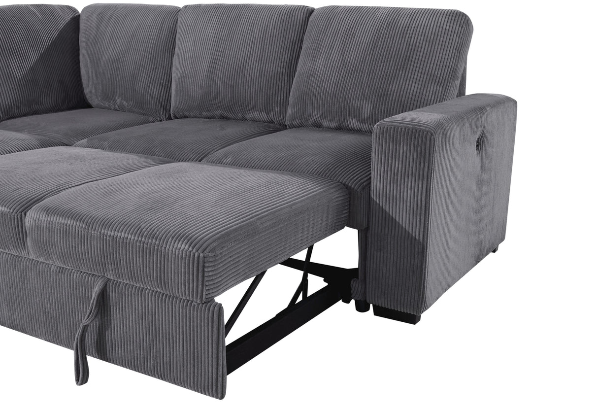 U2660 GREY SECTIONAL W/O CHAISE AND W/ PULLOUT SOFA BED