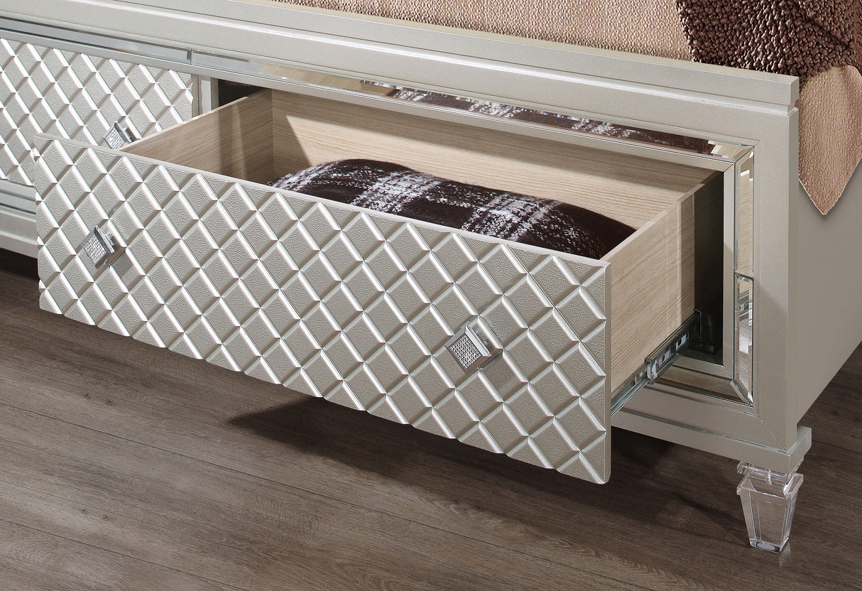 PARIS CHAMPAGNE QUEEN BED WITH LED, DRESSER, MIRROR, NIGHTSTAND