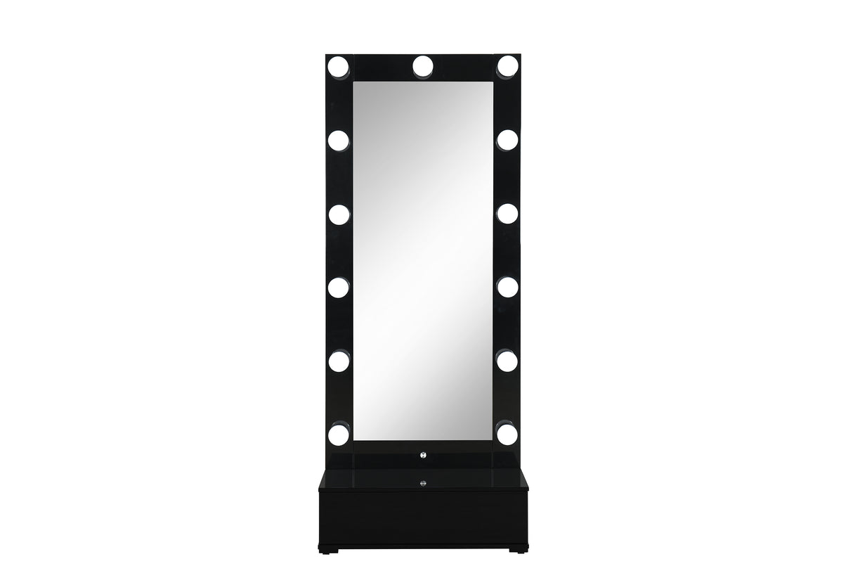 ELLA BLACK NARROW TALL MIRROR WITH DRAWER AND SPEAKER