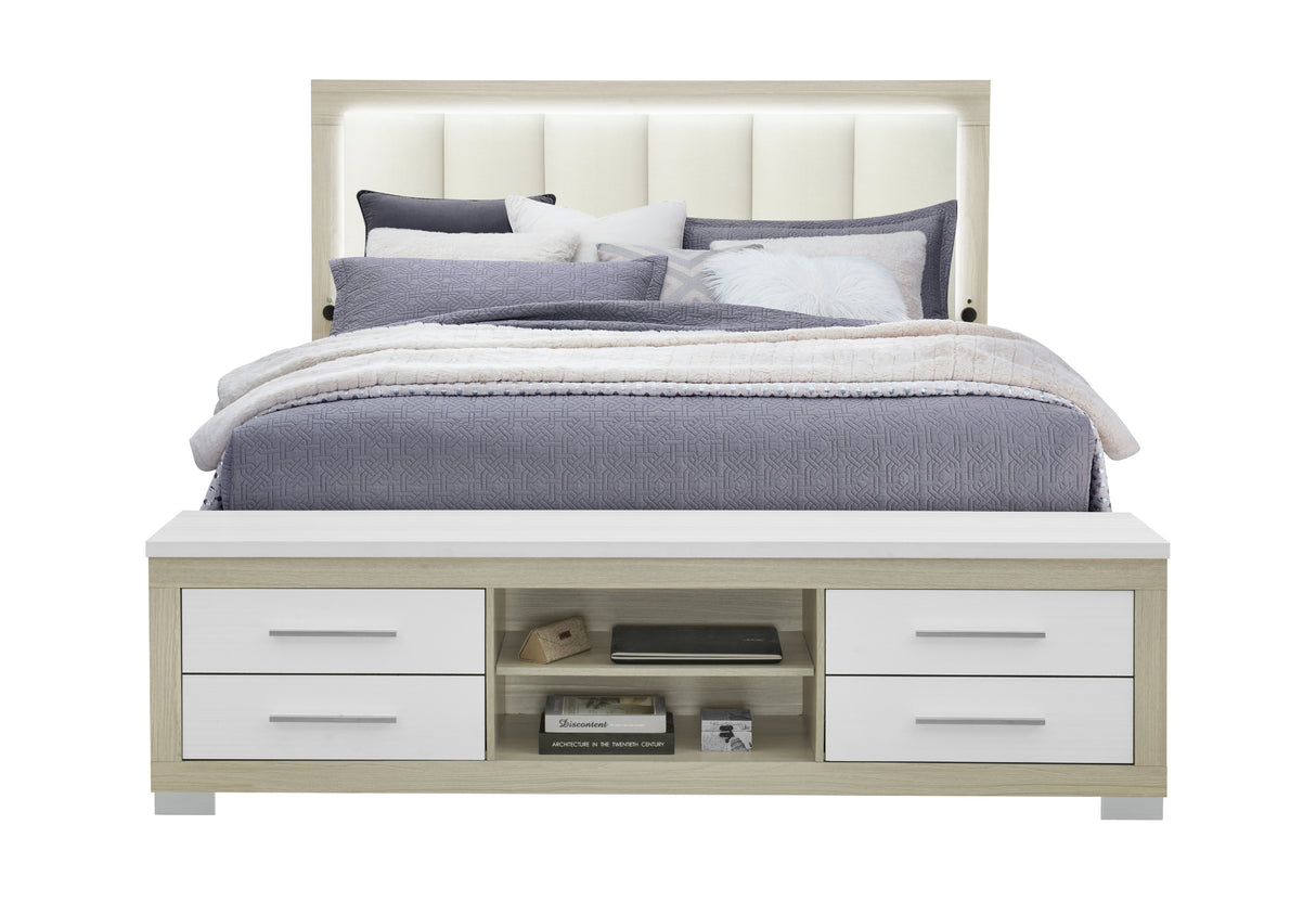 EMMA NATURAL/WHITE KING BED WITH LED AND USB