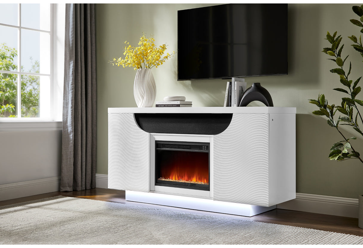 Aileen White 66" Ent Unit with LED, Speakers, Crystal and Pop-Up Doors
