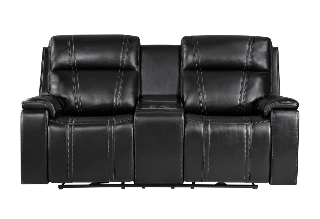 U8880 BLACK LEATHER POWER CONSOLE RECLINING LOVESEAT WITH COOLER