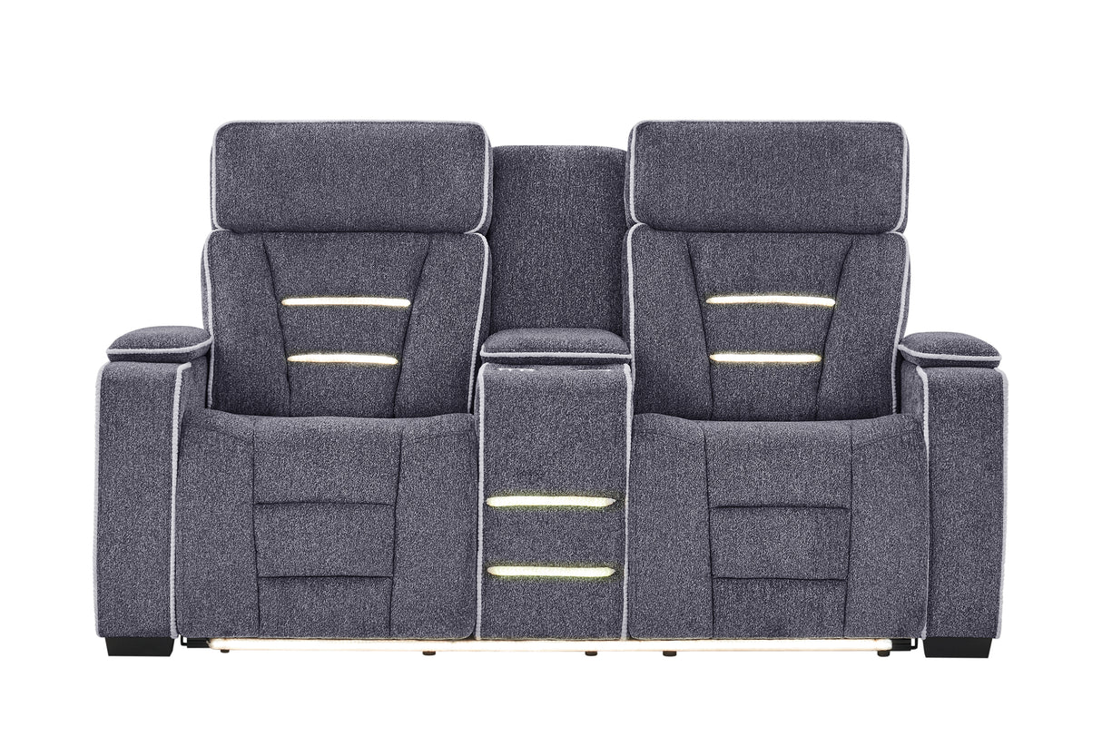 U1895 GREY P2 CONSOLE RECLINING LOVESEAT WITH IS AND LED