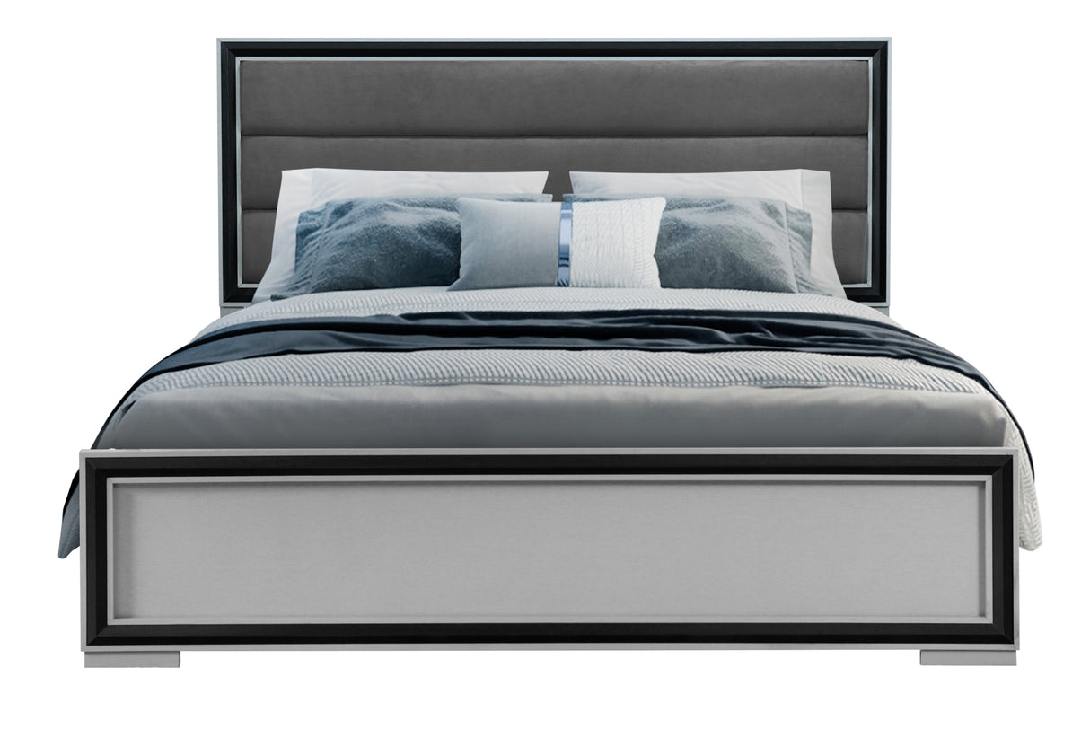 AMELIA GREY/BLACK KING BED, DRESSER, MIRROR, NIGHTSTAND