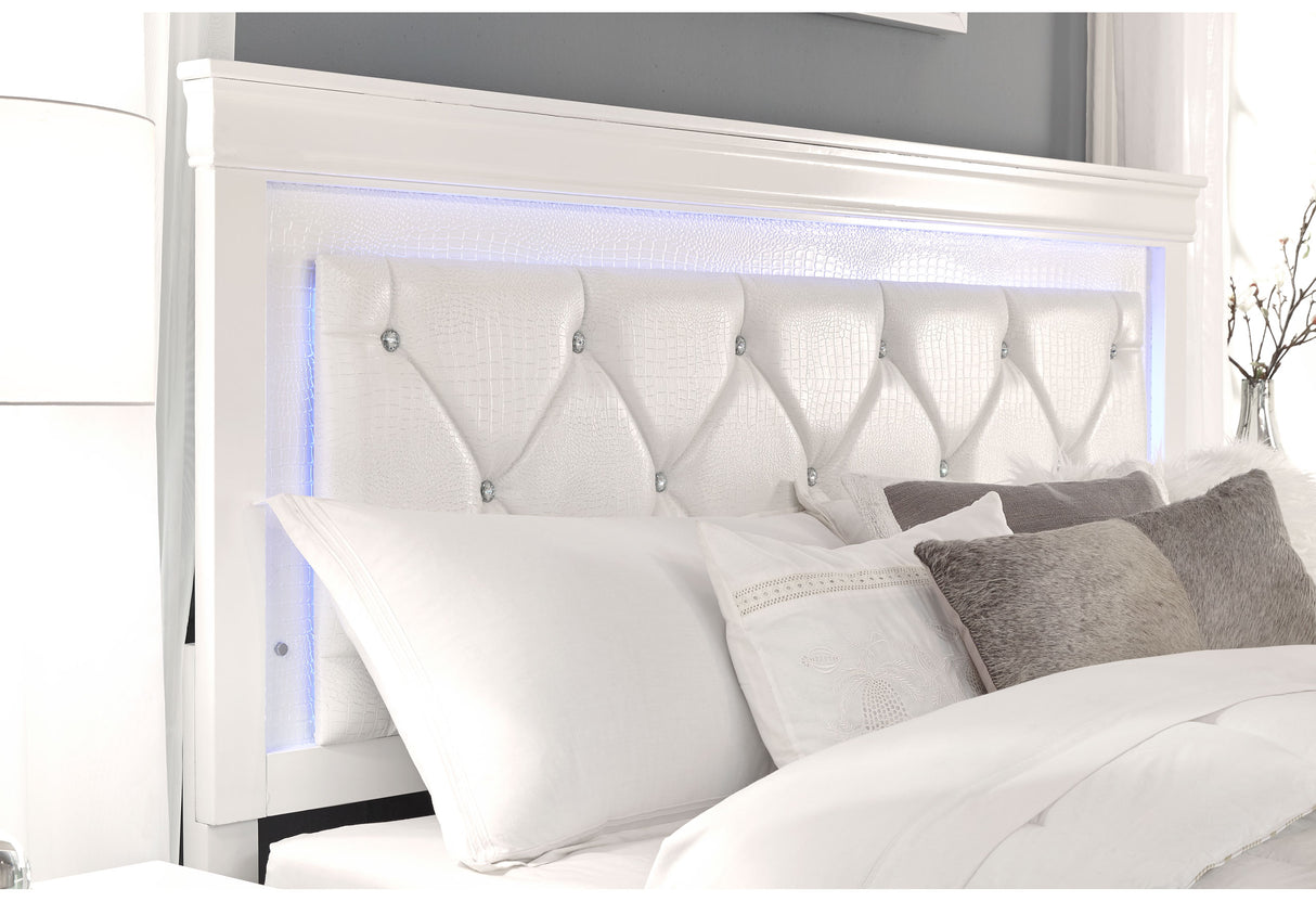 POMPEI METALLIC WHITE FULL BED GROUP WITH LED