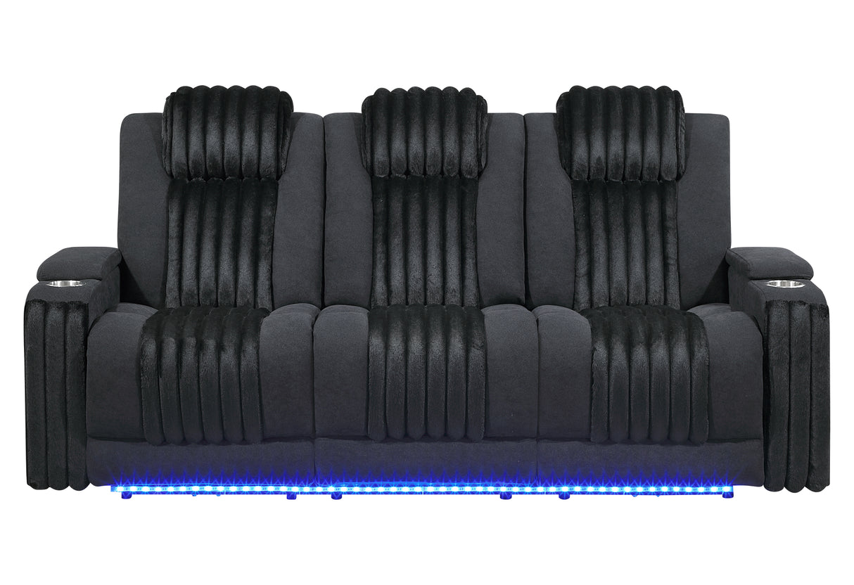 U8000 BLACK PWR REC SOFA W/PHR, DDT, READING LIGHT & LED LIGHT