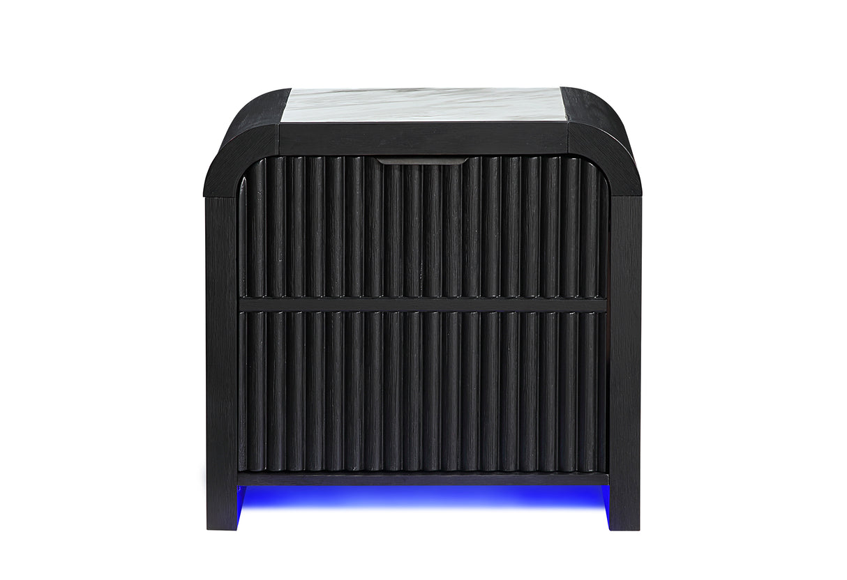 BECKETT WHITE/BLACK NIGHTSTAND WITH LED, COOLER AND SPEAKER