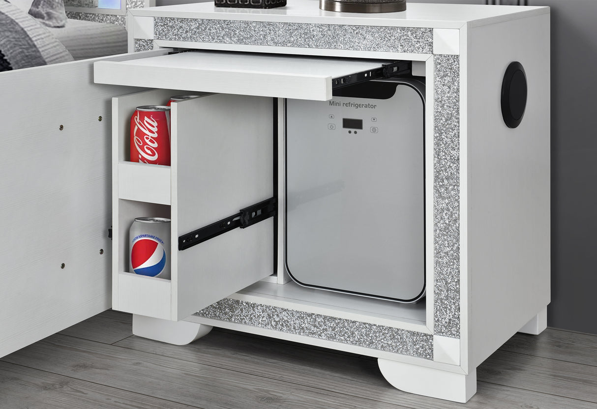 SOLEIL WHITE NIGHTSTAND WITH COOLER AND SPEAKER