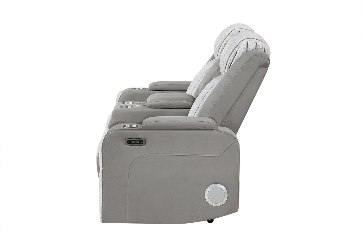 U8000 GREY PWR CONSOLE REC LOVESEAT W/PHR, LED AND SPEAKER