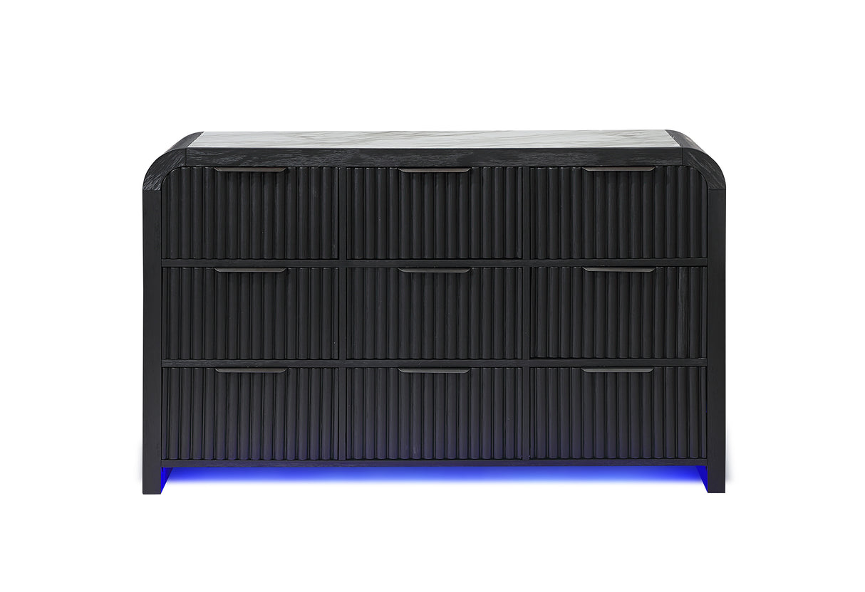 BECKETT WHT/BLK DRESSER W/ LED