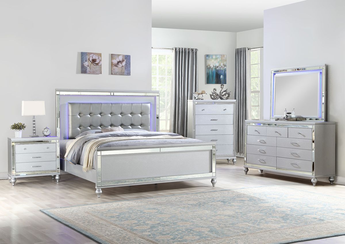 Galaxy Home Sterling King Bed in Silver - galleria furniture outlet