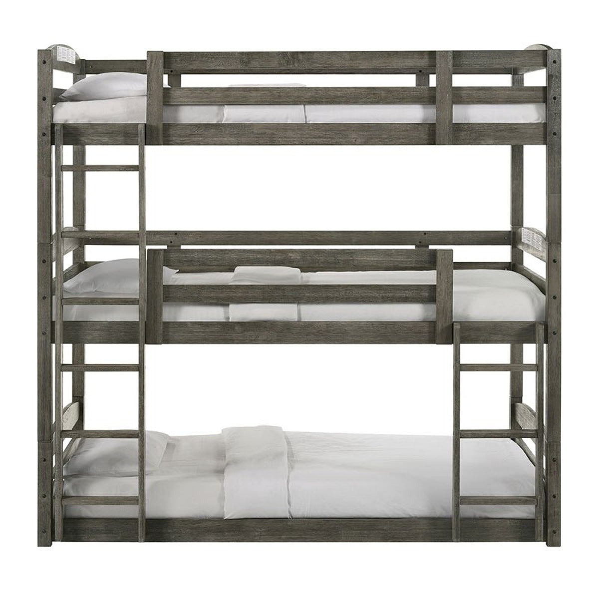 Elements International Trey Twin Over Twin Over Twin Bunk Bed in Wire Brushed Grey image