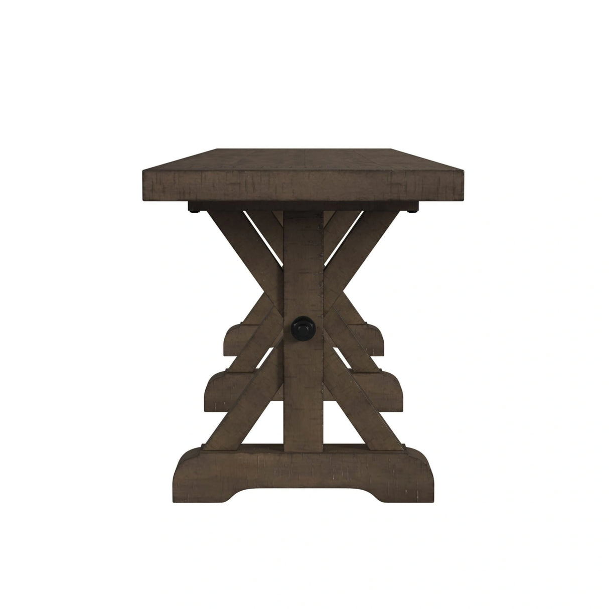Yellowstone Dining Bench with Metal Bar cross in Medium Brown