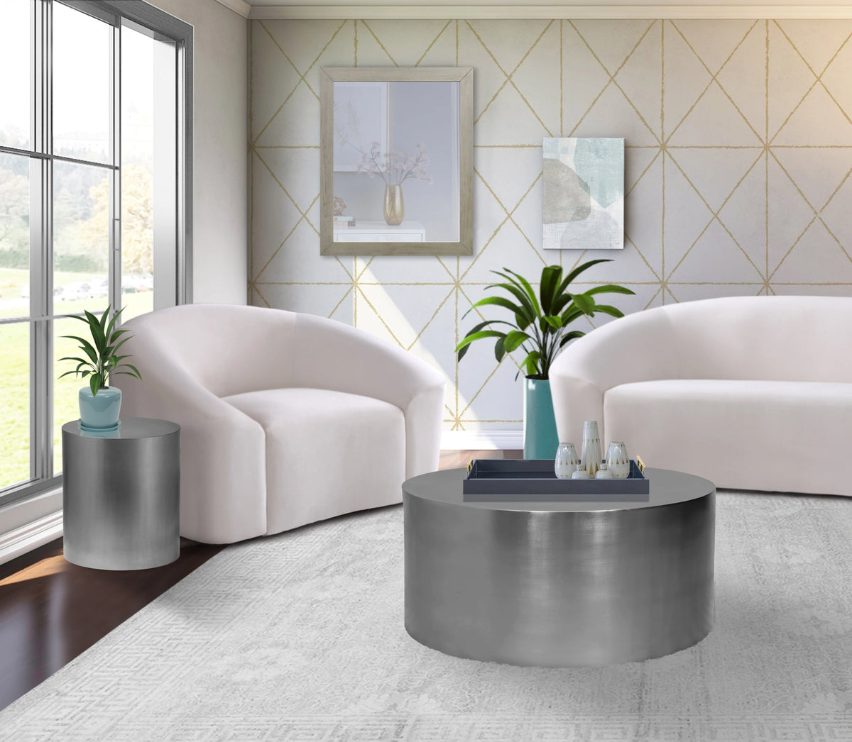 Cylinder Brushed Chrome End Table