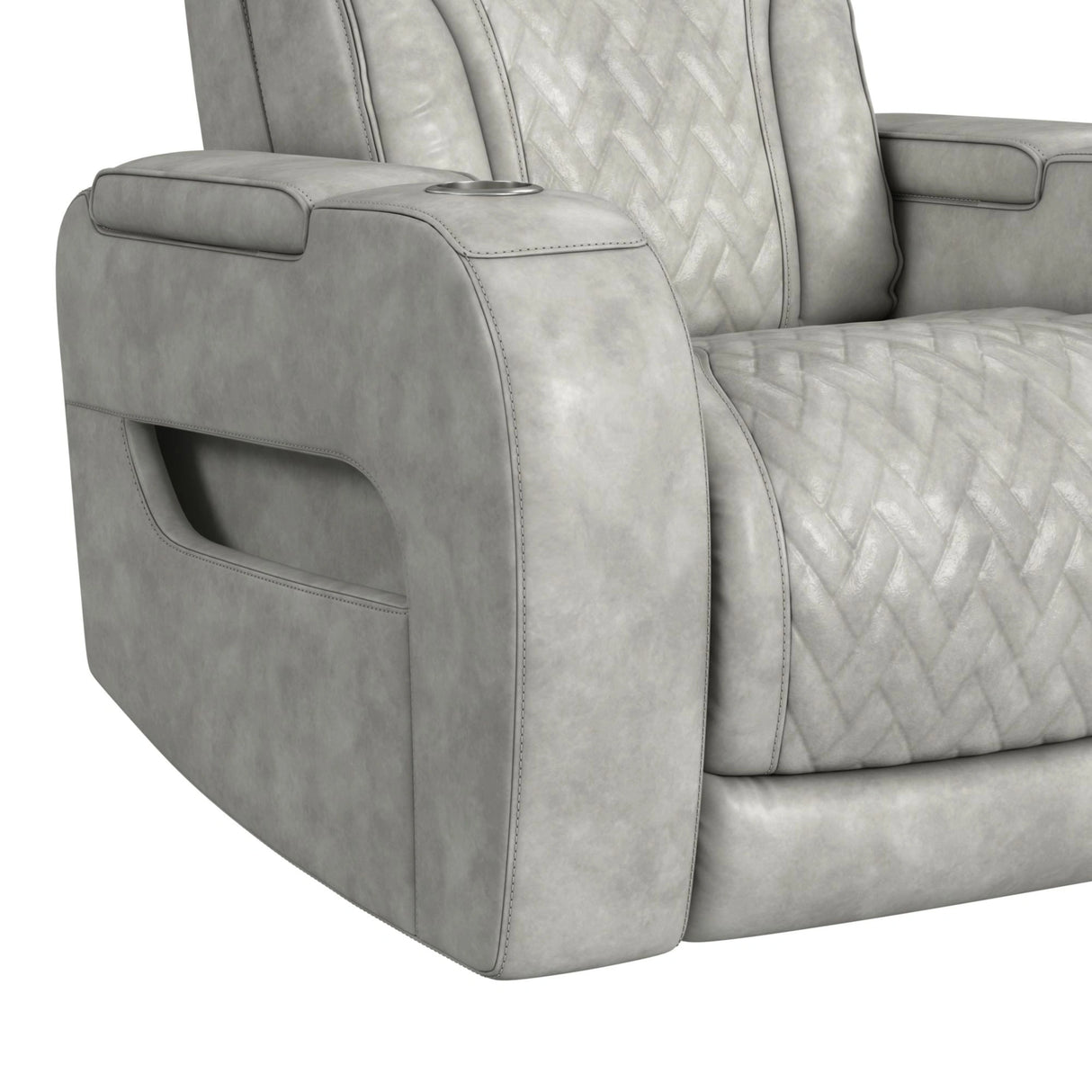 Prime Time P3 Recliner with 7 Colors LED, Cup Holders and Wireless Charger Controller in Leather Gel Light Grey