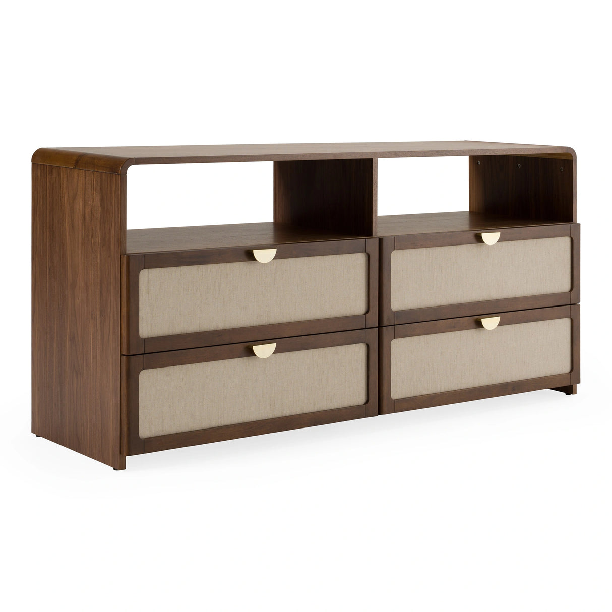 Harris + Emilio - Modern Off-White Fabric + Burlap + Walnut 4-Piece Bedroom Set