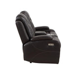 JOSHUA LEATHER CONSOLE LOVESEAT W/ DUAL RECLINERS-DK BROWN