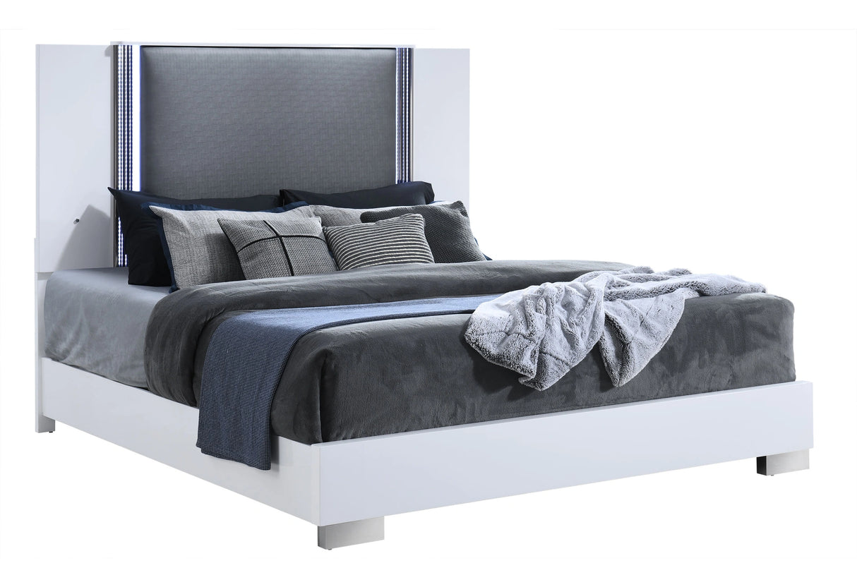 Ylime Smooth White Bed with LED Fully Slatted