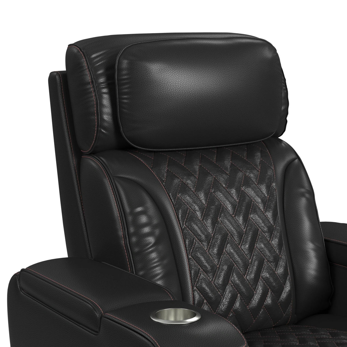 Prime Time P3 Recliner with LED and wireless charger pocket in Jett Black with Red Stitching