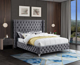 Savan Grey Velvet Queen Bed