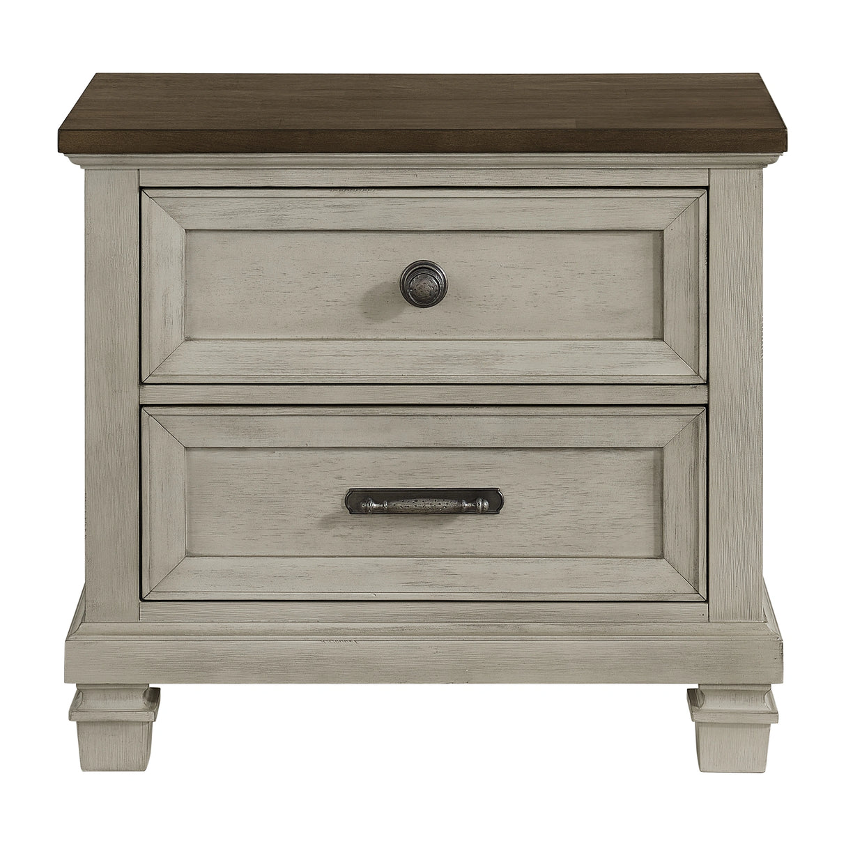Farmington 2-Drawer Nightstand with USB in Medium Brown and Washed Stone