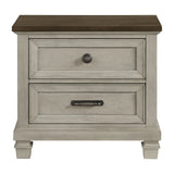 Farmington 2-Drawer Nightstand with USB in Medium Brown and Washed Stone