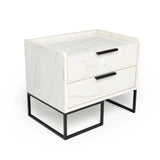 Marbella - Italian Modern White Marble Bed with 2 Nightstands