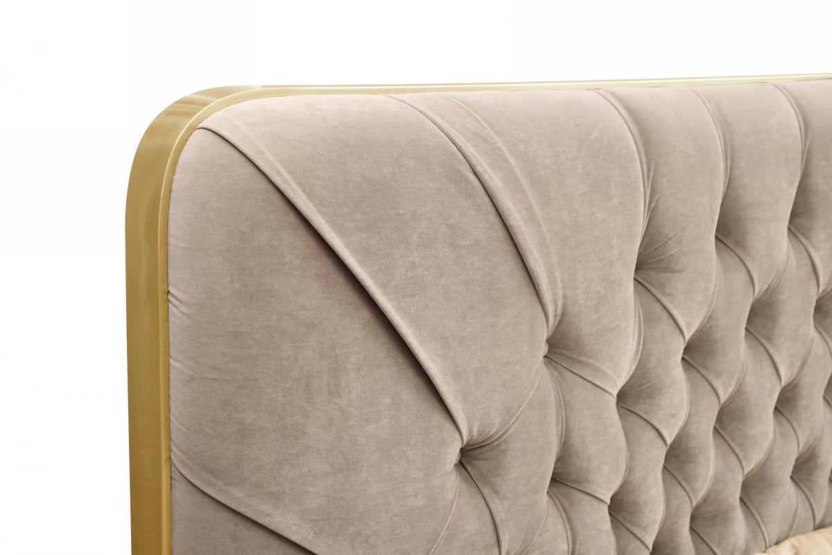 Moontide - Glam Beige Velvet and Brushed Brass 4-Piece Bedroom Set